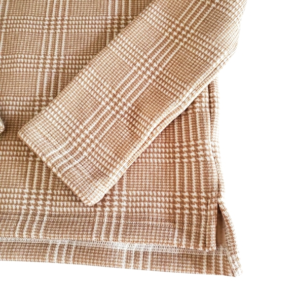 🔥J.CREW Factory Tan/Ivory Plaid Long Sleeve Funnelneck Pullover Sweater SZ S - Picture 5 of 11